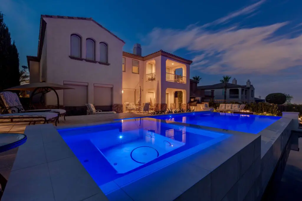 Evening shot of swimming pool - Watters Aquatech